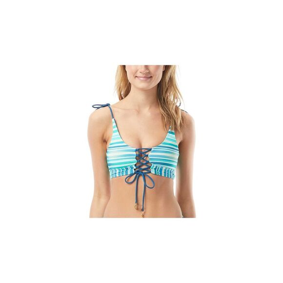 VINCE CAMUTO Women's Blue Stretch Removable Cups Tie Reversible Swimsuit Top L - Picture 3 of 3